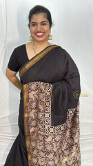 Vriksham Black With Brown Maheshwari Cotton Silk Saree-Handloom -VS4477