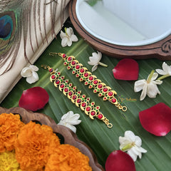 Vriksham Gold Look Alike Round & Three Dot Red Green Traditional Kemp Maatil-G19654