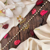 Vriksham Grand Festive Emerald Square Choker with Ruby Accents Pearls Choker Neckpiece-Red Green-G21804