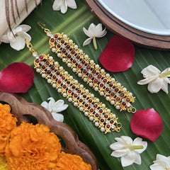 Vriksham Gold Look Leaf Traditional Kemp Maatil-White Red & Gold-Pearl-G19663