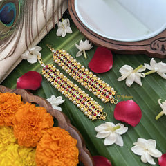 Vriksham Gold Look Leaf Traditional Kemp Maatil-White Red & Gold-Pearl-G19663