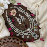 Vriksham Bridal Layered American Diamond Haram-Green-White Tone Neckpiece-G16859