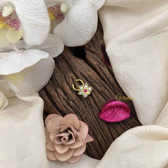 Vriksham Elegant Leaf Style Golden Kundan Jadau Septum Ring-White Red-J3755