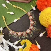 Vriksham Minimalist Kundan Jadau Flower Choker Neckpiece-Aqua Green Bead-J4017