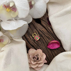 Vriksham Elegant Leaf Style Golden Kundan Jadau Septum Ring-Green Red-J3758