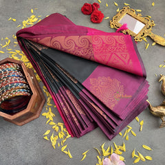 Dark Green with Self Design Border Semi Soft Silk Saree-VS4034