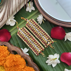 Vriksham Gold Look Rajamalli Traditional Kemp Maatil-White Red & Gold-Pearl-G19662