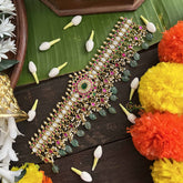 Vriksham Classic Kundan Jadau Flower Choker Neckpiece-Aqua Green Bead-J4016