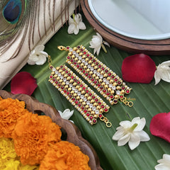 Vriksham Gold Look Rajamalli Traditional Kemp Maatil-White Red & Gold-Pearl-G19662