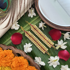 Vriksham Gold Look Alike Half Moon Red Traditional Kemp Maatil-Pearl-G19661