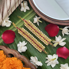 Vriksham Gold Look Alike Half Moon Red Traditional Kemp Maatil-Pearl-G19661