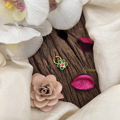 Vriksham Elegant Leaf Style Golden Kundan Jadau Septum Ring-Red Green-J3757