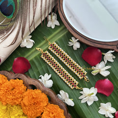 Vriksham Gold Look Simple Traditional Kemp Maatil- Red Gold-Pearl-G19670