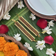 Vriksham Gold Look Simple Traditional Kemp Maatil- Red Gold-Pearl-G19670