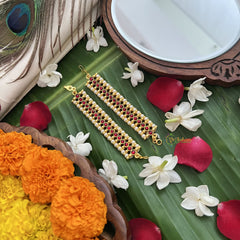 Vriksham Gold Look Simple Traditional Kemp Maatil- Red Gold-Pearl-G19670