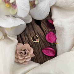 Vriksham Ethnic Gold-Toned With Red Kundan Center Floral Septum Ring-G20441