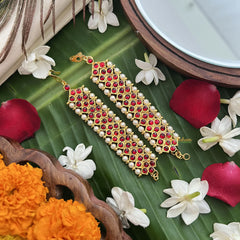 Vriksham Gold Look Alike Trio Red Traditional Kemp Maatil-Pearl-G19657