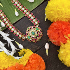 Vriksham Unique Leaf Style Floral Pendant Kundan Jadau Short Neckpiece-Removable Neckpiece-J4051