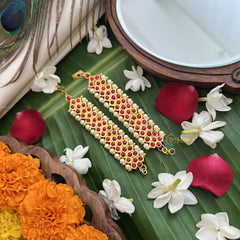 Vriksham Gold Look Alike Trio Red Traditional Kemp Maatil-Pearl-G19657