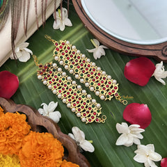 Vriksham Gold Look Peacock Traditional Kemp Maatil- Red Green-Pearl-G19664