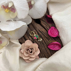 Vriksham Peacock Style Golden Kundan Jadau Septum Ring-Red Green-J3745