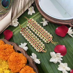 Vriksham Gold Look Peacock Traditional Kemp Maatil- Red Green-Pearl-G19664