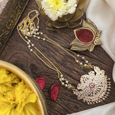 Vriksham AD Stone Elegant Pendant 2 Layer Pearl With Gold Plated Mala-Red Green & White-G18829