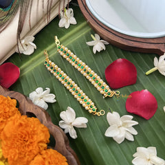 Vriksham Gold Look Traditional Kemp Maatil-Green-Pearl-G19672