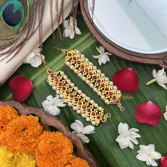 Vriksham Gold Look Mang Style Traditional Kemp Maatil- Red-Pearl-G19666