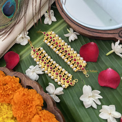 Vriksham Gold Look Mang Style Traditional Kemp Maatil- Red-Pearl-G19666