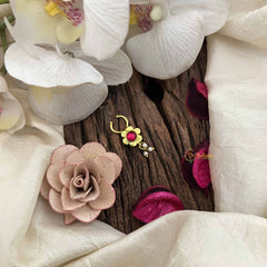 Vriksham Sun Floral Style Golden Kundan Jadau Septum Ring-Red-Pearl-J3751