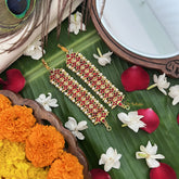 Vriksham Gold Look Double Mang Style Traditional Kemp Maatil- Red-Pearl-G19667