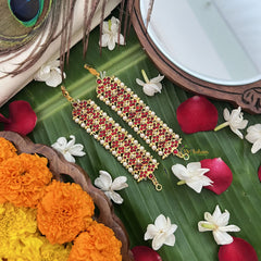 Vriksham Gold Look Double Mang Style Traditional Kemp Maatil- Red-Pearl-G19667