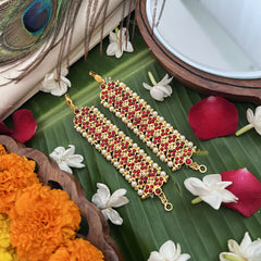 Vriksham Gold Look Double Mang Style Traditional Kemp Maatil- Red-Pearl-G19667