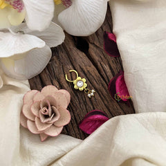 Vriksham Sun Floral Style Golden Kundan Jadau Septum Ring-White-Pearl-J3748