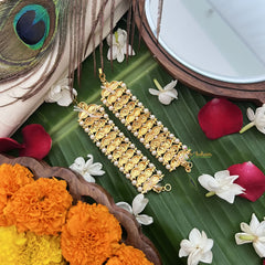 Vriksham Gold Look Double Mang Style Traditional Kemp Maatil- Red-Pearl-G19667