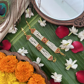 Vriksham Gold Look Square Pearl Style Traditional Kemp Maatil-Red-G19675