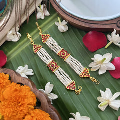 Vriksham Gold Look Square Pearl Style Traditional Kemp Maatil-Red-G19675