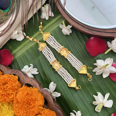 Vriksham Gold Look Square Pearl Style Traditional Kemp Maatil-Red-G19675