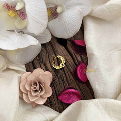 Vriksham Floral Motif Gold-Toned With Red Septum Ring-G20464