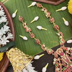 Vriksham Antique Peacock Nakshi &Lotus Lakshmi Design Kundan Jadau Long Neckpiece-Pearls-J4054