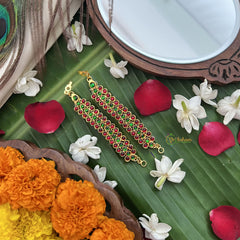 Vriksham Gold Look Alike Ruby & Emerald Three Dot Red Green Traditional Kemp Maatil-G19656