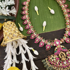 Vriksham Classic Lakshmi Pendant With Manga Design Kundan Jadau Long Neckpiece-Green Bead-J4055