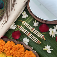 Vriksham Gold Look Sigle Three Dot Line Pearl Style Traditional Kemp Maatil-Red-G19677