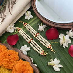 Vriksham Gold Look Sigle Three Dot Line Pearl Style Traditional Kemp Maatil-Red-G19677