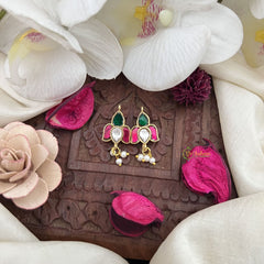 Vriksham Lotus Maharashtrian Style Press Bugadi-Red Green & White-Pearls-J3244