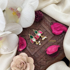 Vriksham Lotus Maharashtrian Style Press Bugadi-Red Green & White-Pearls-J3244