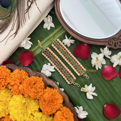 Vriksham Gold Look Alike Trio Red Green Traditional Kemp Maatil-Pearl-G19658