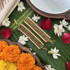 Vriksham Gold Look Alike Trio Red Green Traditional Kemp Maatil-Pearl-G19658