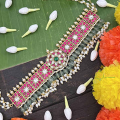 Vrikshamv Pearls Coated Bridal Choker Neckpiece-Aqua Green Bead-Rice Pearls-J4026